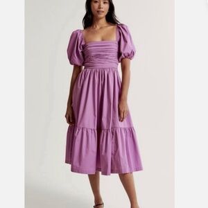 Abercrombie & Fitch Puff Sleeve Lavender Midi Dress Small